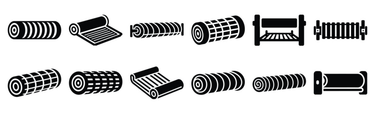 Minimalist roll up sink rack silhouette icon set. Collection of Kitchen silhouette vector icons illustration.