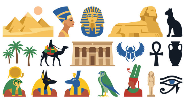 Ancient Egypt history symbols and mythology icons collection.