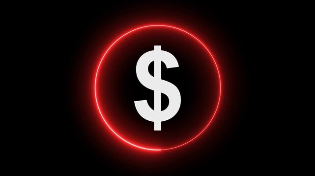 Glowing neon dollar sign animation, Glowing neon dollar sign in circular frame, Business and finance conceptual neon light dollar icon animation. Neon Dollar Sign Icon - Financial Focus and Wealth 
