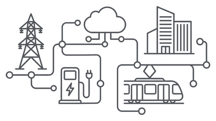 Fototapeta premium Smart city grid connection with electric power and transport system.