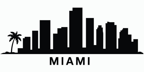 Obraz premium Black and white of miami skyline with palm tree, minimalist cityscape
