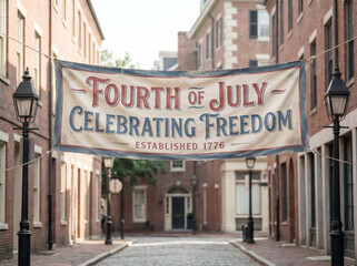 Obraz premium Festive Fourth of July banner celebrating freedom over a street