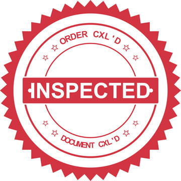 A red stamp indicating an item was inspected and an order or document was cancelled