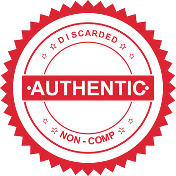 Authentic discarded and non compliant document stamp within a strong red serrated design