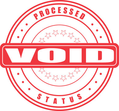 Modern red circular stamp illustration displaying the words Processed Void Status for administrative purposes