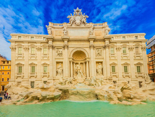 Fototapeta premium restored facade of famous Fountain di Trevi in Rome at day, Italy