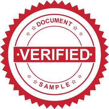 Verified document sample stamp with stars in a classic red serrated emblem design