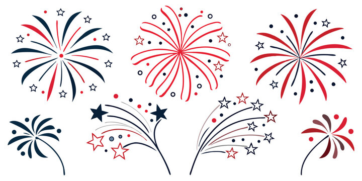 Abstract star shaped fireworks and exploding sparklers for patriotic event decor.
