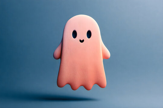Cute cartoon ghost character with smiling face and stubby arms, character