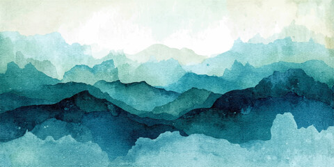 A scenic summer landscape of mountains and an iceberg in the blue sea under a sky with clouds at sunset © alllluuuu