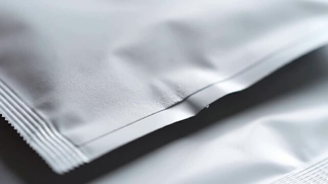 Close-Up View of Textured Crinkled Packaging Bag Isolated on White Background for Product Presentation and Advertising