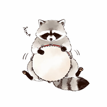 太鼓をたたく狸