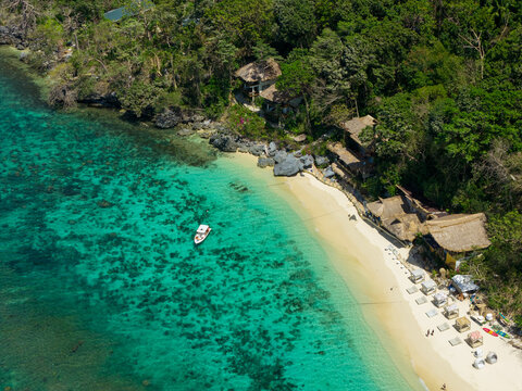 Drone view of Seven Commando Beach in El Nido Palawan