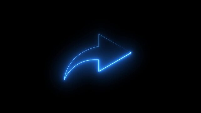 Neon line Share icon. Glowing share icon. share icon on black background. Right turning directional road arrow. Turn arrow icon trendy flat style.