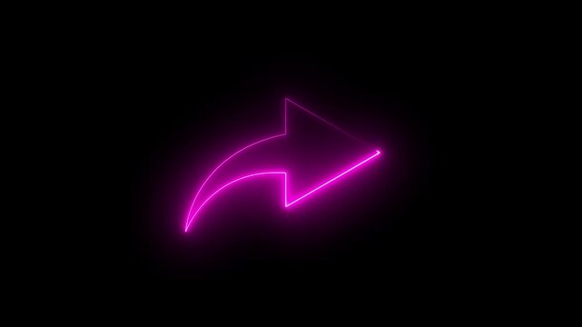 Neon line Share icon. Glowing share icon. share icon on black background. Right turning directional road arrow. Turn arrow icon trendy flat style.