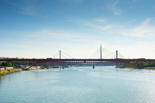 Sava river landscape bridges Belgrad
