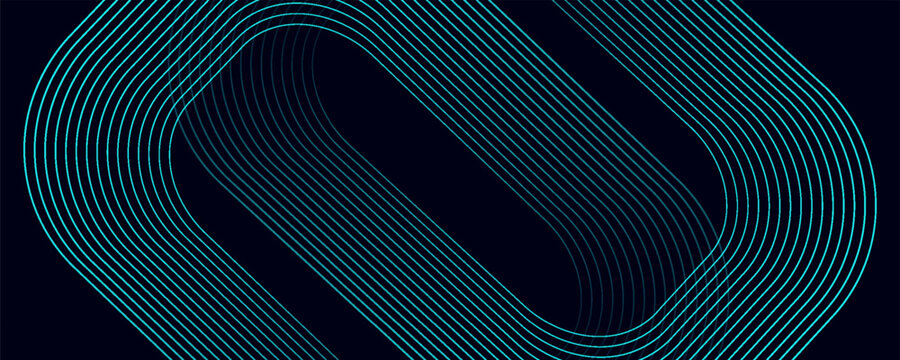 Dark blue abstract background with glowing geometric lines. Modern shiny blue diagonal rounded lines pattern. blue background. Futuristic technology concept. Suit for cover, poster, presentation,