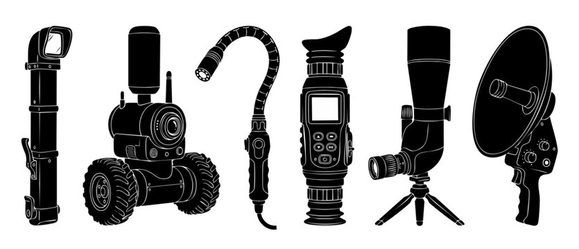 Spy Gadgets and Surveillance Equipment Set: Robotic Reconnaissance Drones, Thermal Imaging Cameras, and Directional Microphones for Tactical Operations, Professional Security Monitoring, and Espionage
