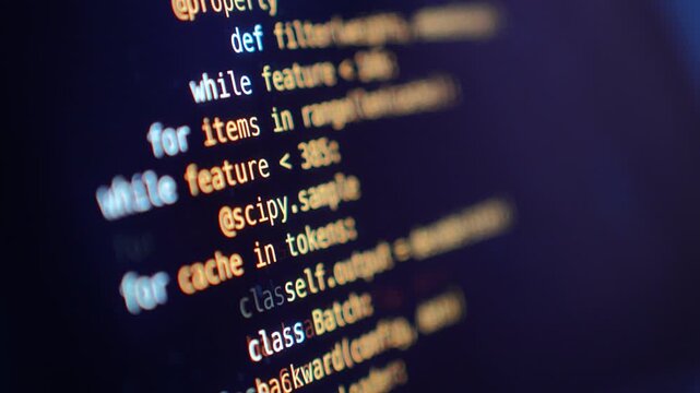 Python source code with PyTorch and SciPy imports displayed on a dark monitor with syntax highlighting and blurred depth of field