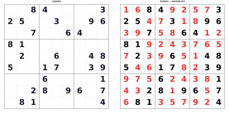 Sudoku puzzle grid with solutions and highlighted numbers  