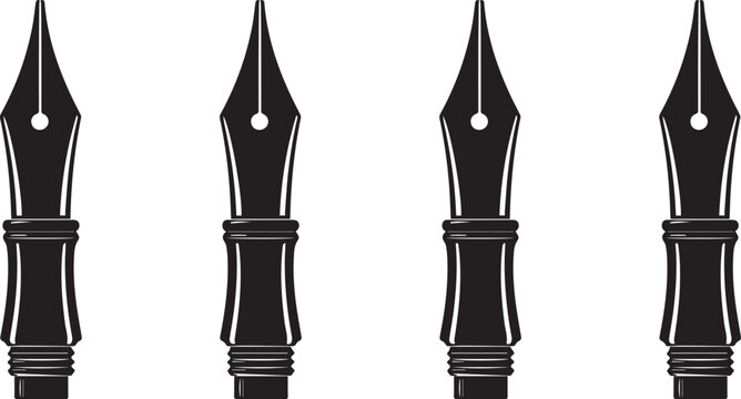 Four black fountain pen nibs on white background isolated on transparent background, Vector, illustration