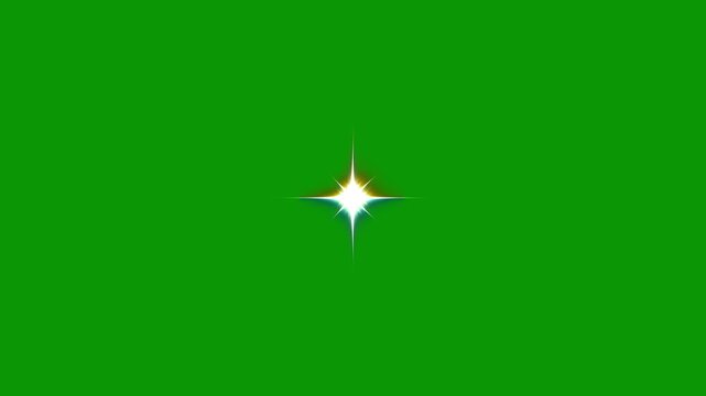 Minimal white starburst optical flare blinking isolated on green background abstract clean shining light effect template for magical video transitions overlay element background. 4k