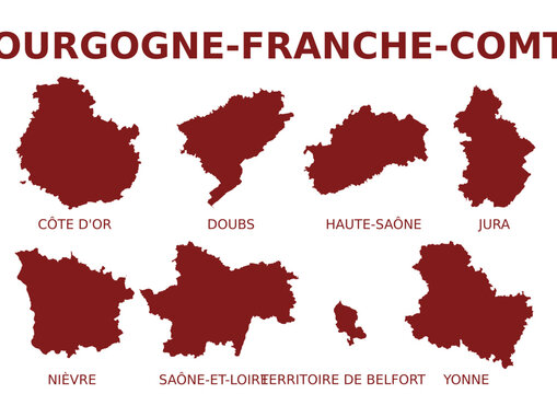 Vector Map of departments of Bourgogne-Franche-Comt&eacute; region, France