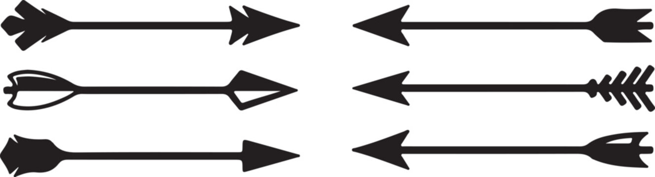 Black arrows set with different shapes and tips