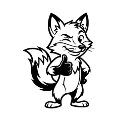 Fototapeta premium A cartoon fox with a sly wink and a thumb up gives a gesture of approval, exuding confidence and charm. vector illustration