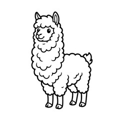 Fototapeta premium A cute, stylized llama is depicted in a simple black and white drawing, showcasing its fluffy wool and gentle expression. vector illustration