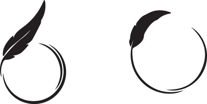 Black feather logo icons with circular design
