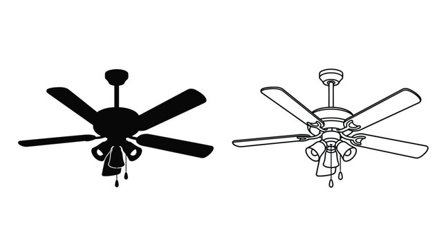 ceiling fan silhouettes and line drawing on a white background
