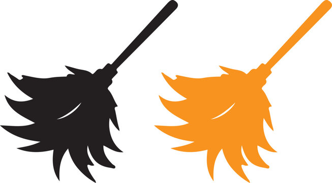 Black and orange broom icons