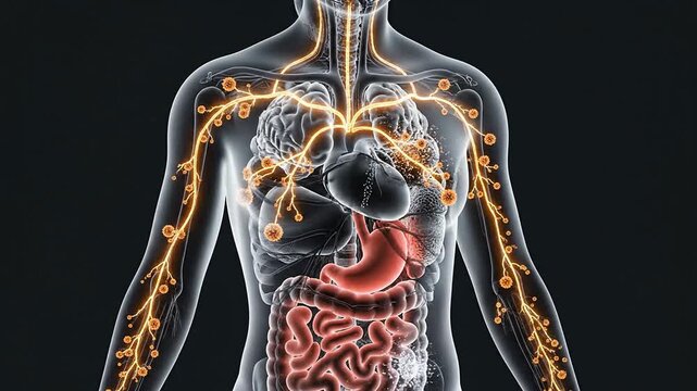 Chronic Stress Effects On The Human Body: Transparent Body Illustration Showing Internal Damage Concepts