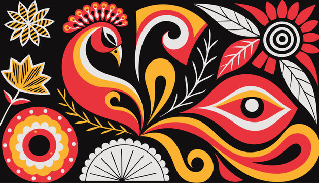 Abstract Diwali pattern vector with ethnic ornaments and festive lights for greeting cards