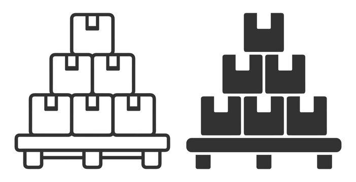 stacked cardboard boxes on wooden pallet logistics storage icon set on transparent background