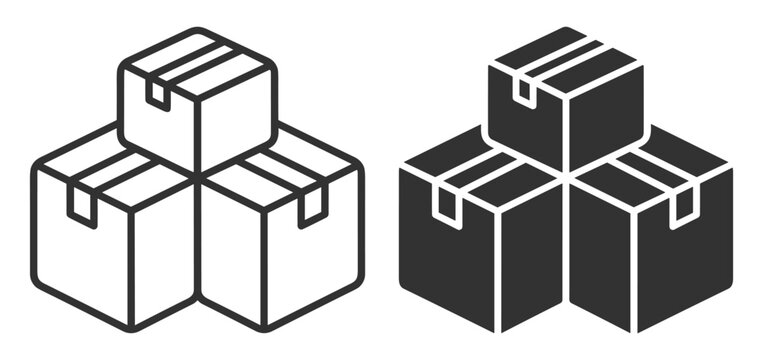 stack of three cardboard boxes line art and solid icon vector illustration on transparent background