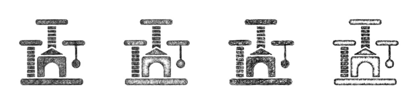 Sketch black and white cat tree icon design set