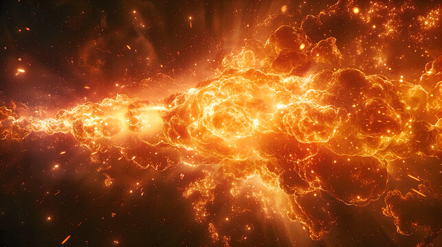 Fiery cosmic energy jet stream bursting with glowing orange and red light