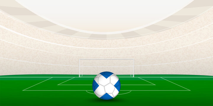 Scottish Football Stadium with National Flag Soccer Ball. 
