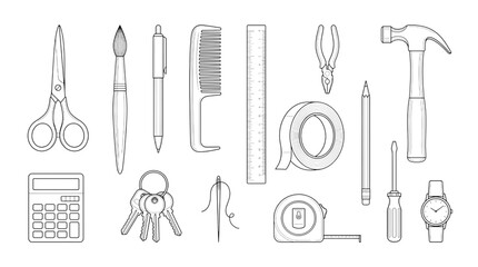Essential tools and creative supplies collection for technical design, highlighting precision and utility, perfectly suited for detailed CAD project planning and practical applications © kasun