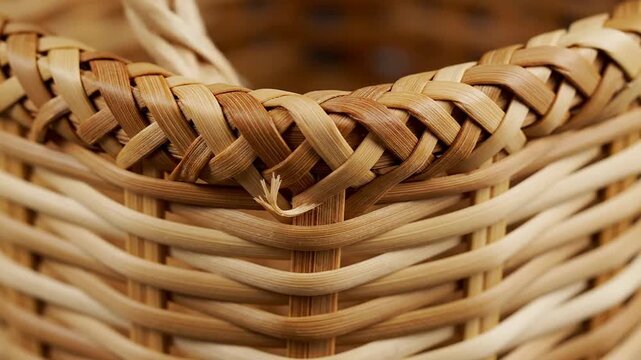 Close-Up Detailed View of a Handcrafted Wicker Basket Showcasing Intricate Weaving Patterns and Natural Materials for Home Decor and Product Photography