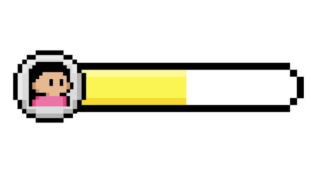 Vibrant pixel art progress bar featuring a charming character avatar, perfect for retro game user interfaces and digital displays