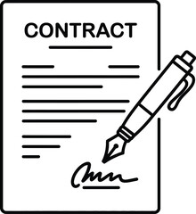 Fototapeta premium Black and white contract document icon with a fountain pen signing a signature for business and legal agreements