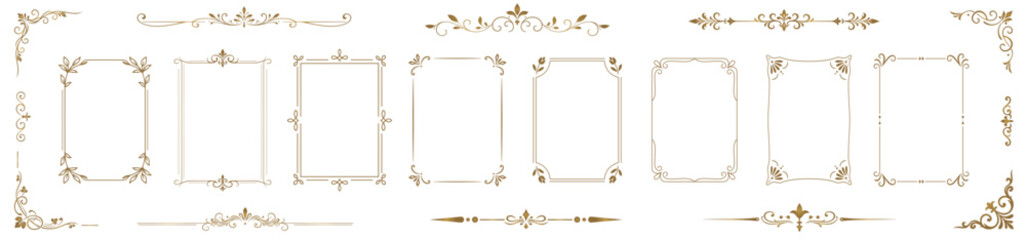 Luxury vintage golden decorative frames and ornamental dividers collection, elegant floral borders isolated on white background for premium invitations design. © SERHII