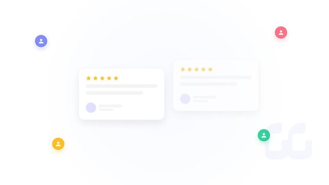 Floating Customer Review Cards and User Avatars Animation on White Background