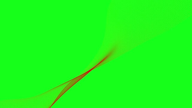 Abstract red wave motion on green screen, smooth flowing lines background, for chroma key compositing