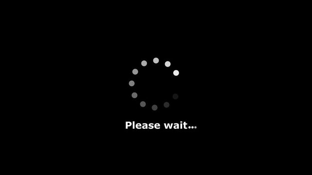 Please wait loading intermission animated. Icon symbol starting soon. Spinning waiting icon on background. Loading circle animation. Seamless Loop