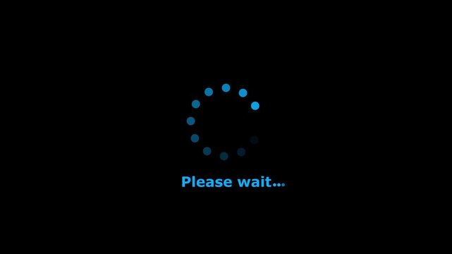 Please wait loading intermission animated. Icon symbol starting soon. Spinning waiting icon on background. Loading circle animation. Seamless Loop