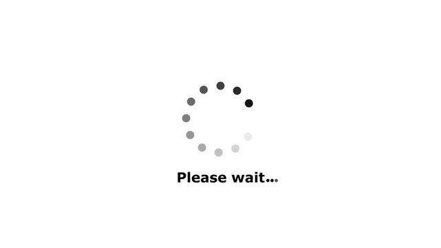 Please wait loading intermission animated. Icon symbol starting soon. Spinning waiting icon on background. Loading circle animation. Seamless Loop